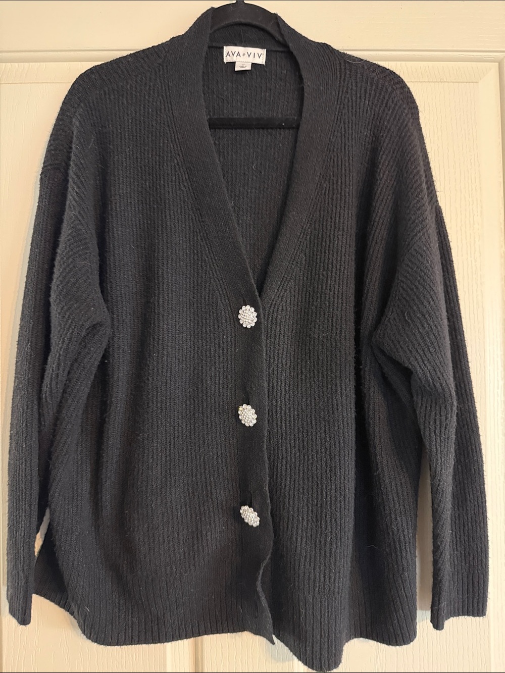 Ava & Viv Black V-Neck Cardigan with Decorative Sparkle Buttons